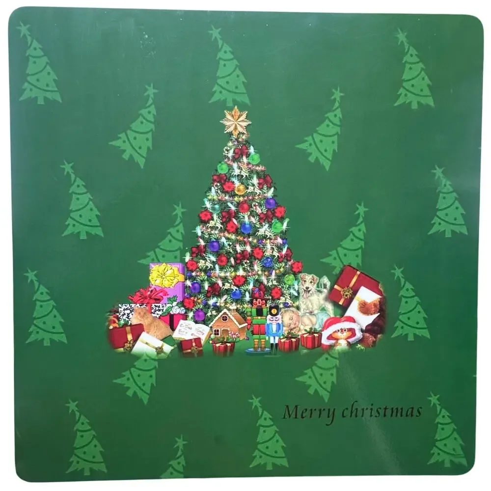 Set of 6 Christmas Tree & Wreath‎ Cork Placemats Holiday Red & Green Dinner Mats